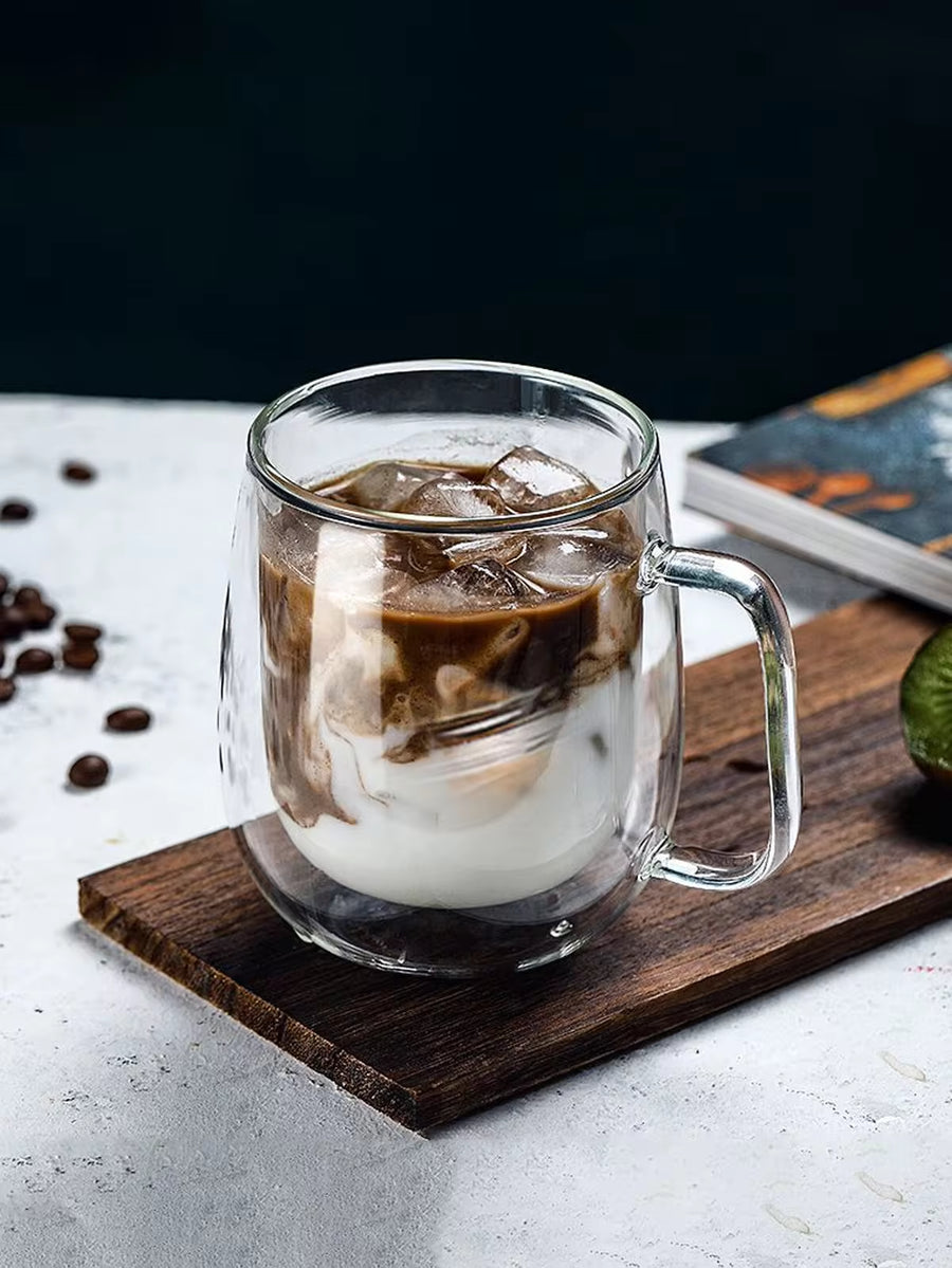1pc Double Walled Glass Coffee Mugs, Large Insulated Espresso Cups, Clear Glasses Cappuccino Mug With Handle, Tea Latte Glassware, Coffee Accessories(250ml/8oz, 350ml/12oz, 450ml/15oz) Back To School