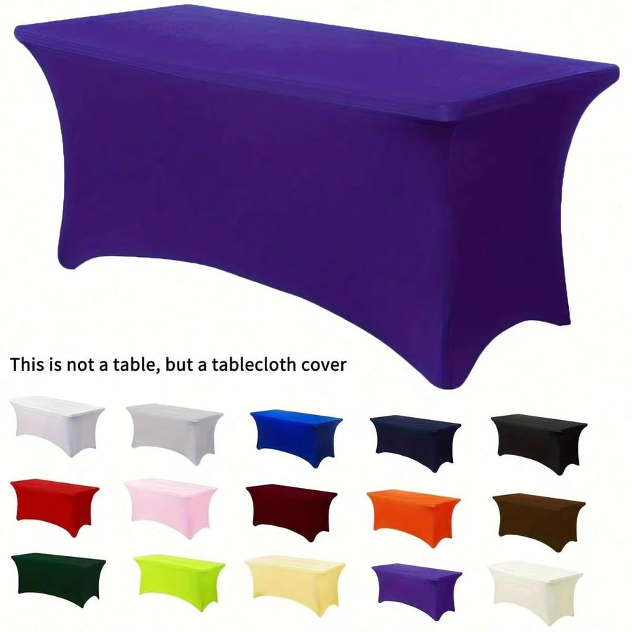 1pc Rectangular Polyester Tablecloth, Elastic Fabric Material, Tight Fit And Wrinkle Resistant, Hand Washable And Machine Washable, Suitable For Wedding, Birthday, Trade Show And Event Decoration Solid Color Banquet Table Cover