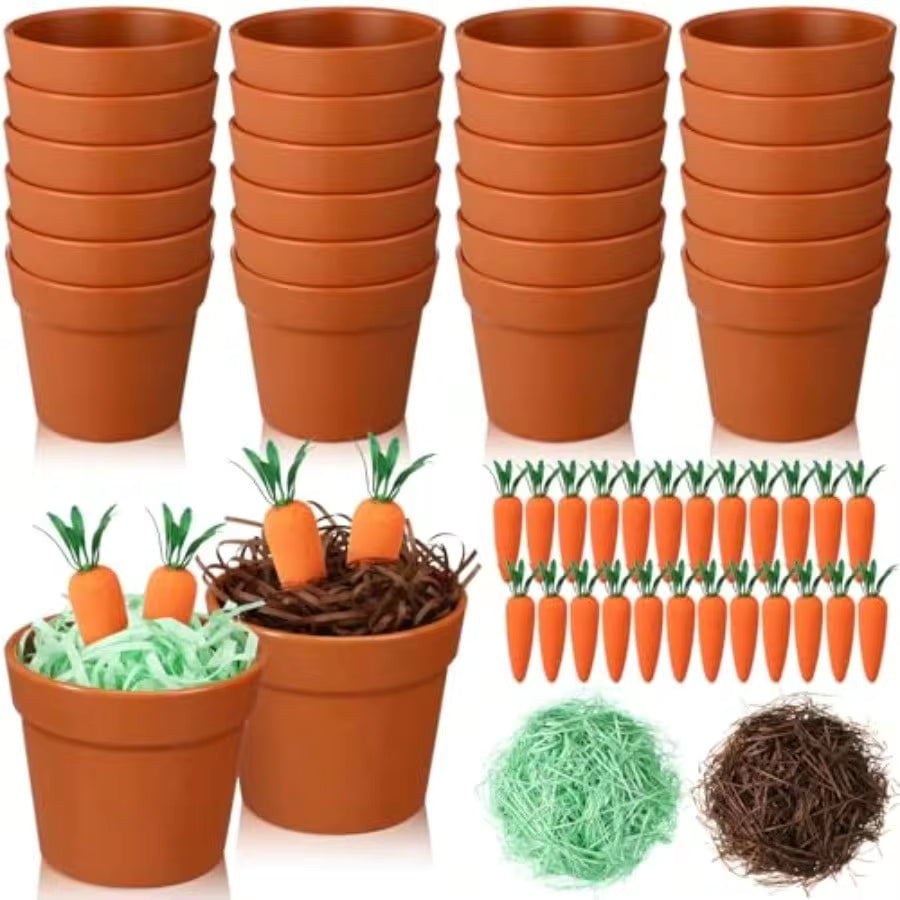 202624 Set Mini Easter Craft Bulk Kit Easter DIY Craft Baskets Gifts Drative Terracotta Pot With Carrots Supplies For Easters Basket Stuffer Party Favors Spring Classroom Activities Dration